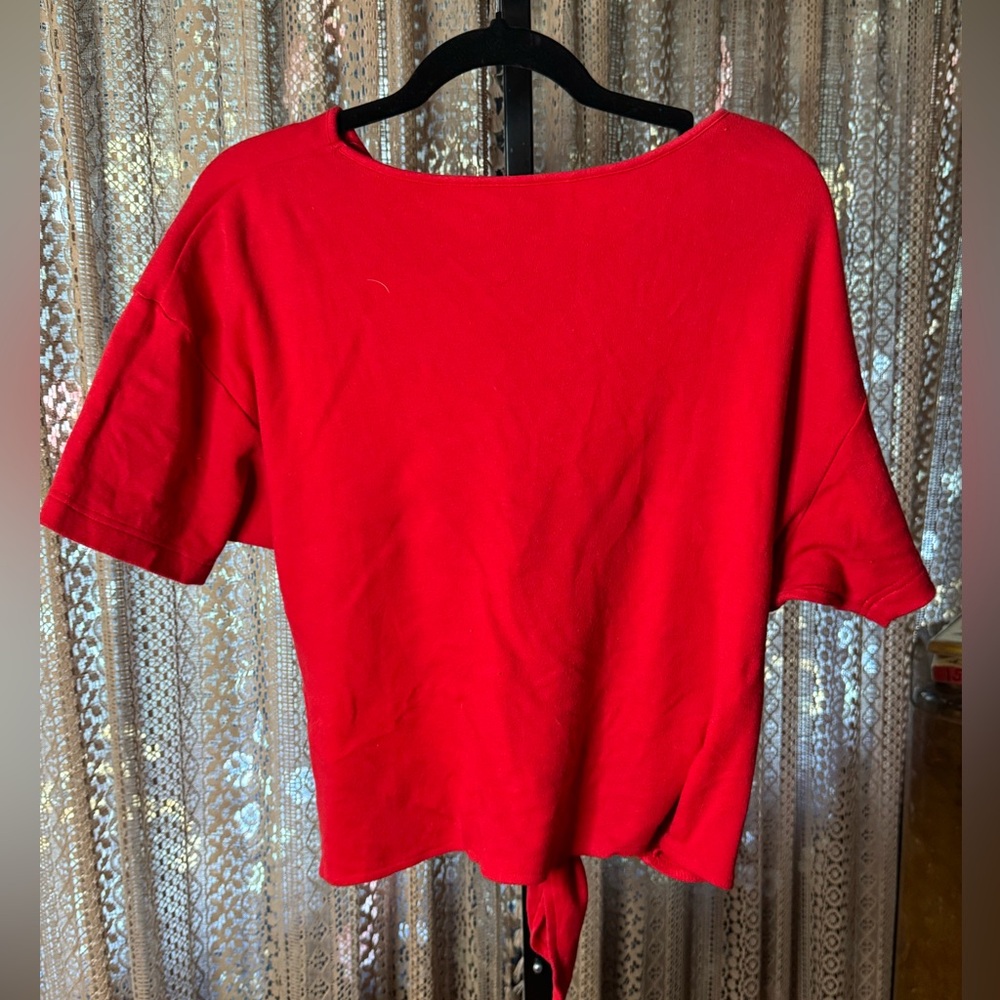 VTG Bechamel Red Embroidered Tie Blouse - Picture 5 of 6
